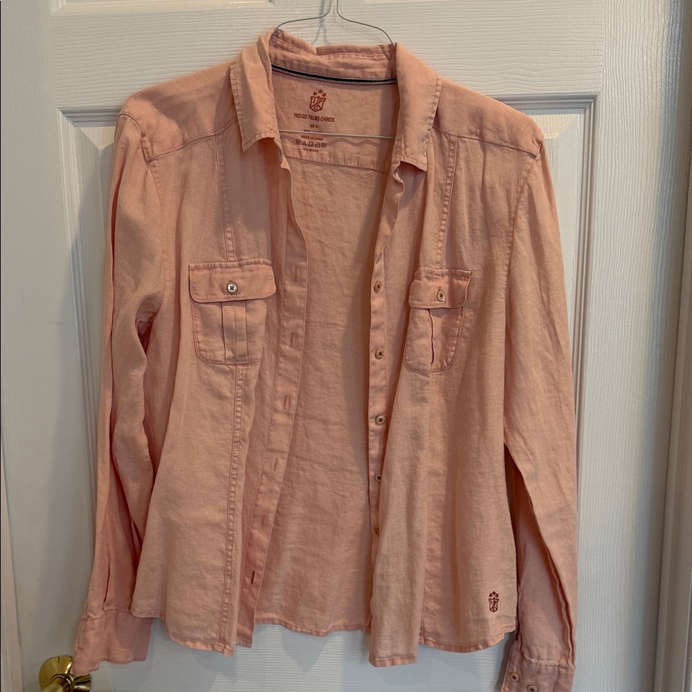 Indigo Palms Chino 100% linen  Peach Button Down Shirt